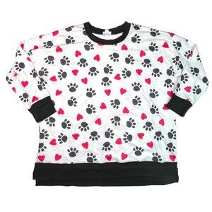 NEW LuLaRoe Hannah Paw Print Black Pink Hearts Pullover Long Sleeve Shirt NWT